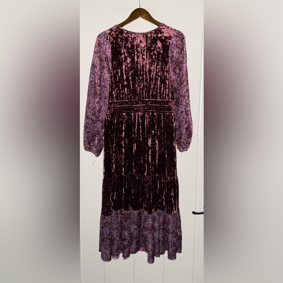 Frye and Co. Floral Burnout Velvet Burgundy Dress Midi Flounce L Boho Cowgirl - Picture 9 of 11